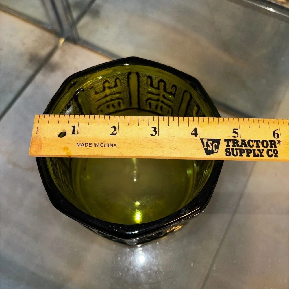 Vintage Avocado Green Pressed Glass  MCM Brutalist‎ Geometric 4.5
